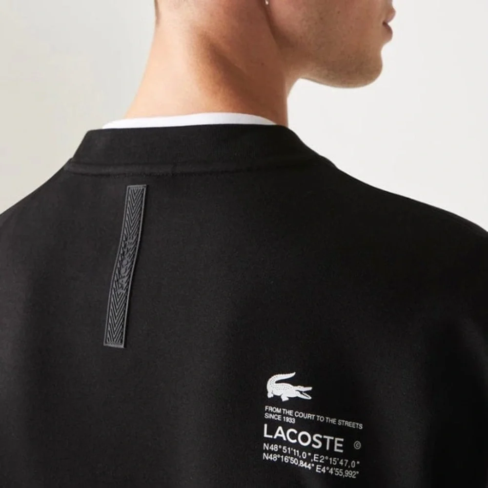 LACOSTE LOOSE FIT TWO-PLY PIQUE SWEATSHIRT (BLACK) Small